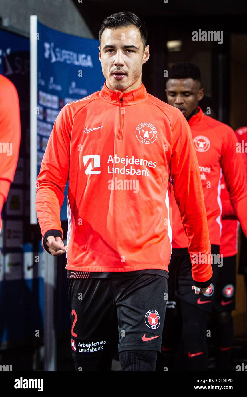 Herning, Denmark. 28th Nov, 2020. Awer Mabil (11) of FC Midtjylland seen  during the 3F Superliga match between FC Midtjylland and Aalborg Boldklub  at MCH Arena in Herning. (Photo Credit: Gonzales Photo/Alamy