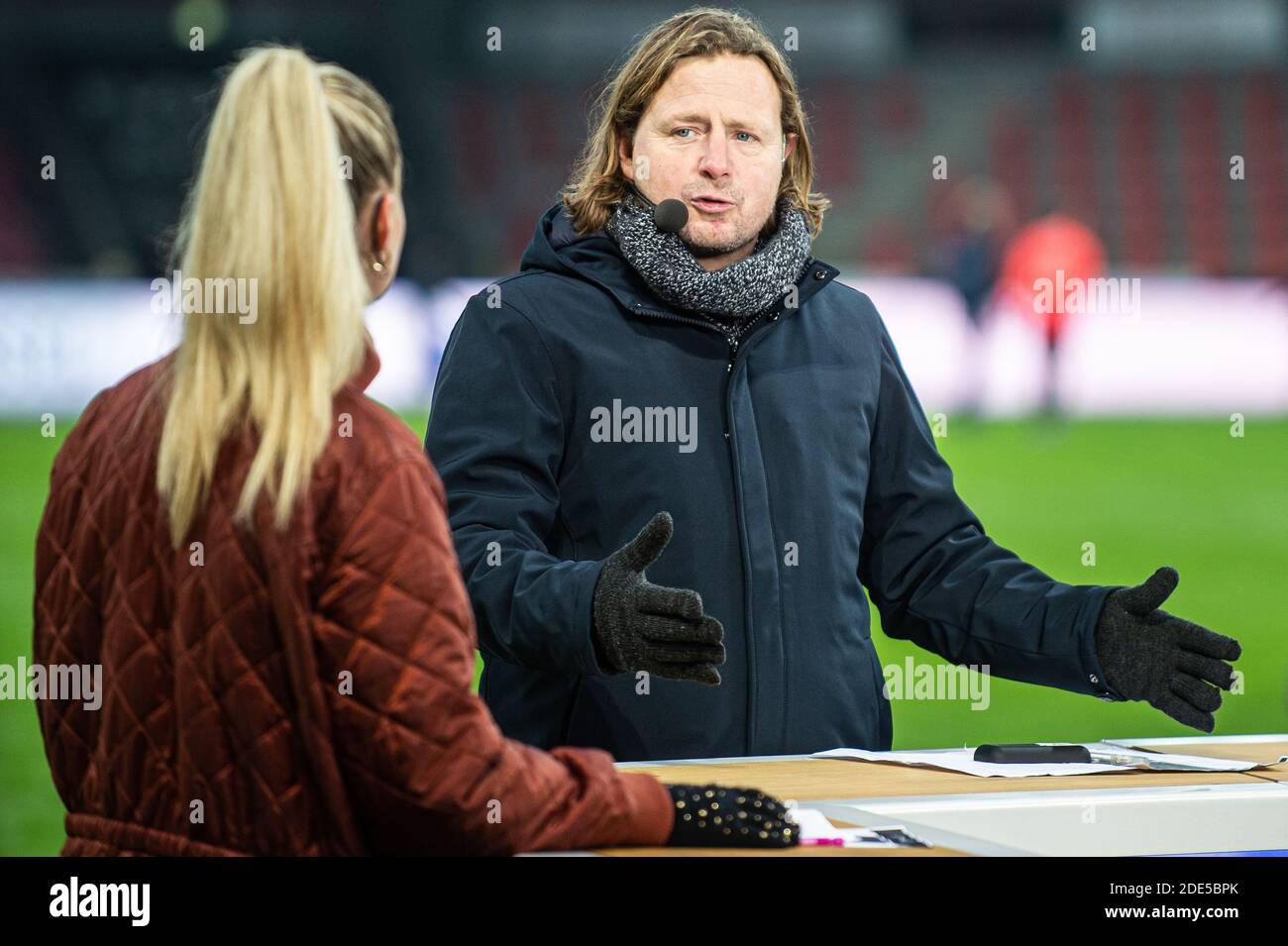 Herning, Denmark. 28th Nov, 2020. Former footballer and manager Bo  Henriksen seen as a TV pundit during the 3F Superliga match between FC  Midtjylland and Aalborg Boldklub at MCH Arena in Herning. (
