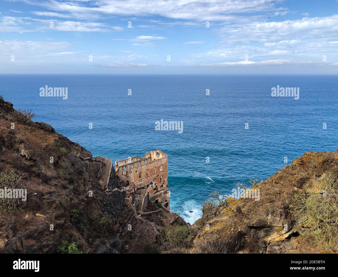 building ruin (Casa del Agua) at coast with ocean background, Tenerife - Stock Photo