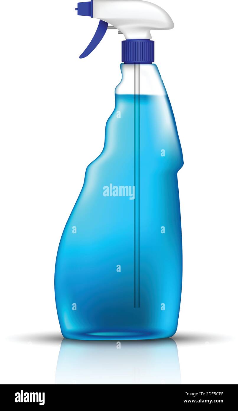 3d realistic vector blue spray bottle of glass cleaner. Isolated ...