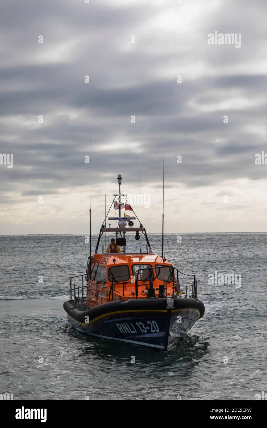 England, West Sussex, Chichester, Selsey Bill, The RNLI Selsey Bill Lifeboat at Sea Stock Photo