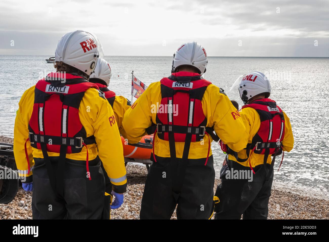 England, West Sussex, Chichester, Selsey Bill,  RNLI Volunteers Stock Photo