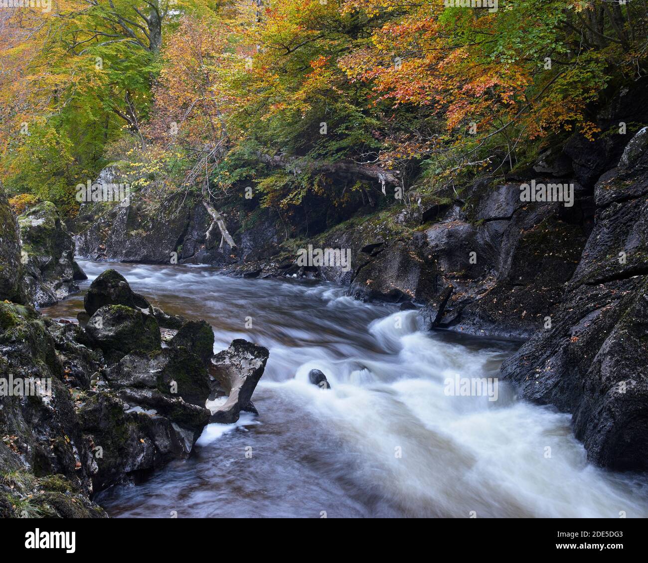 A cascade on the River Lyon, Glen Lyon, Perth and Kinross, Scotland,  In autumn Stock Photo