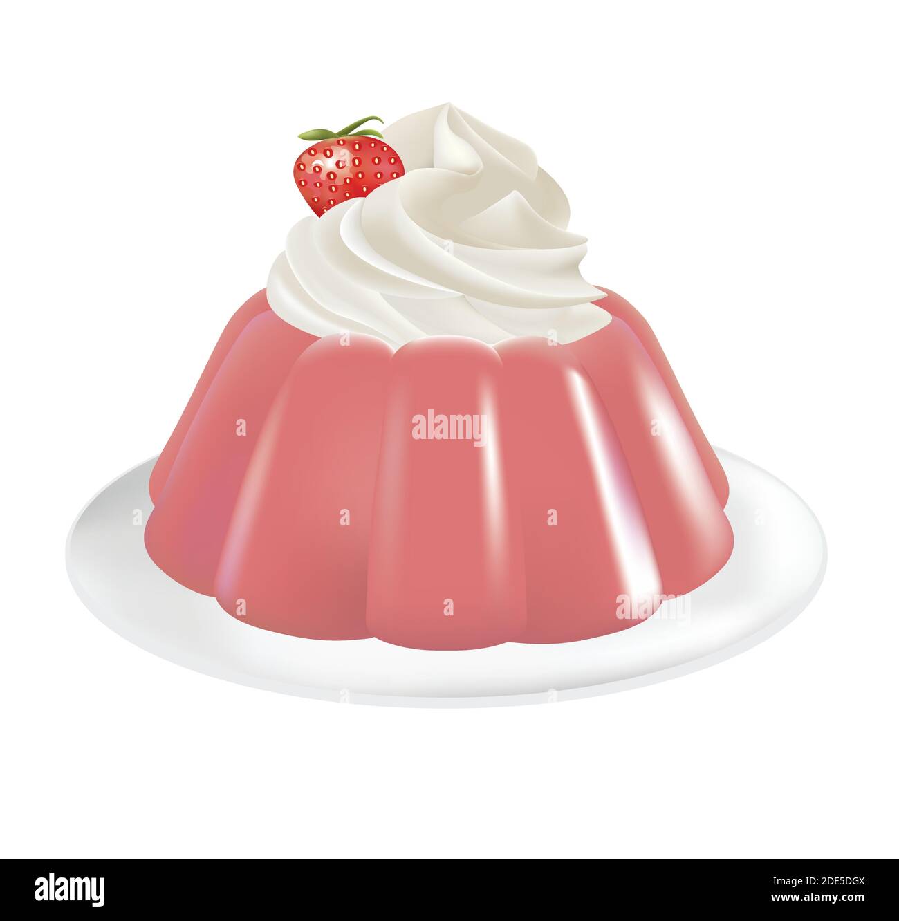 Strawberry pudding with cream in plate. vector Stock Vector