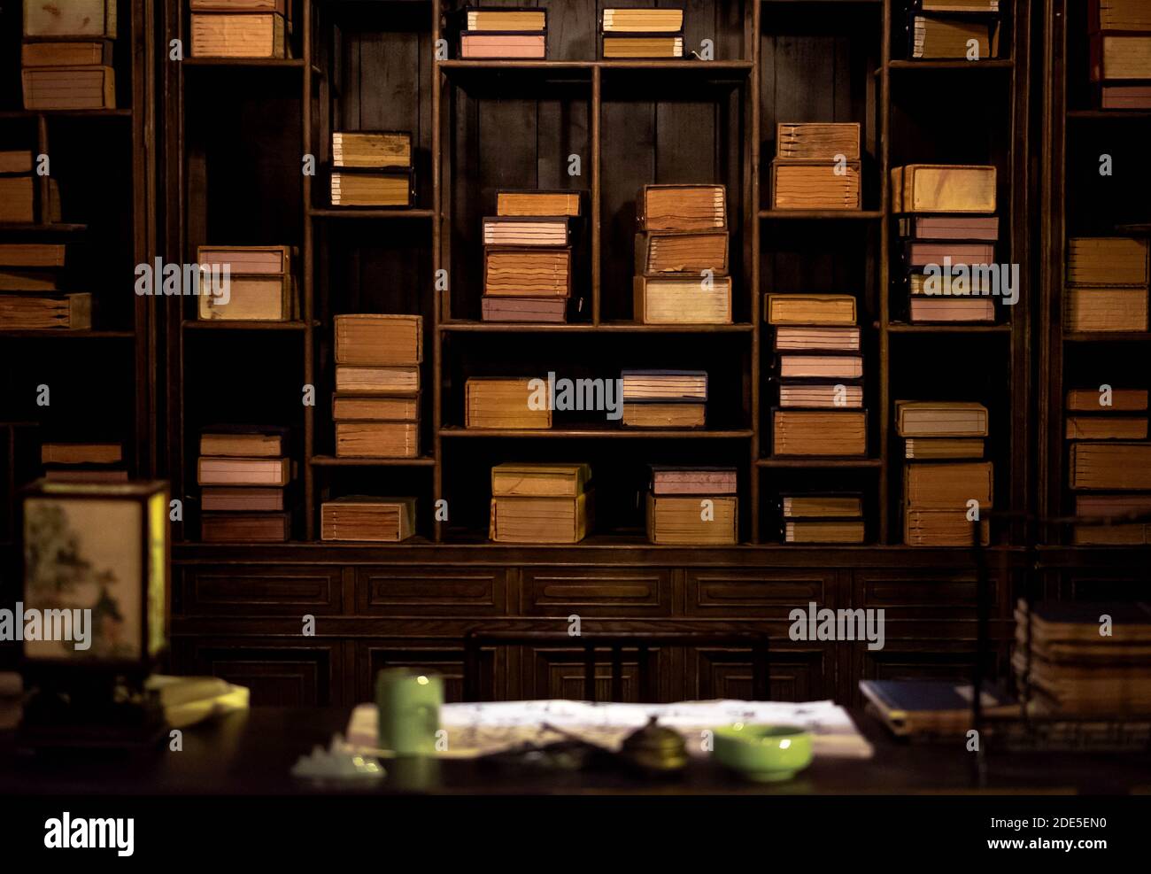 The chinese traditional bookshelf with the chinese decoration on the