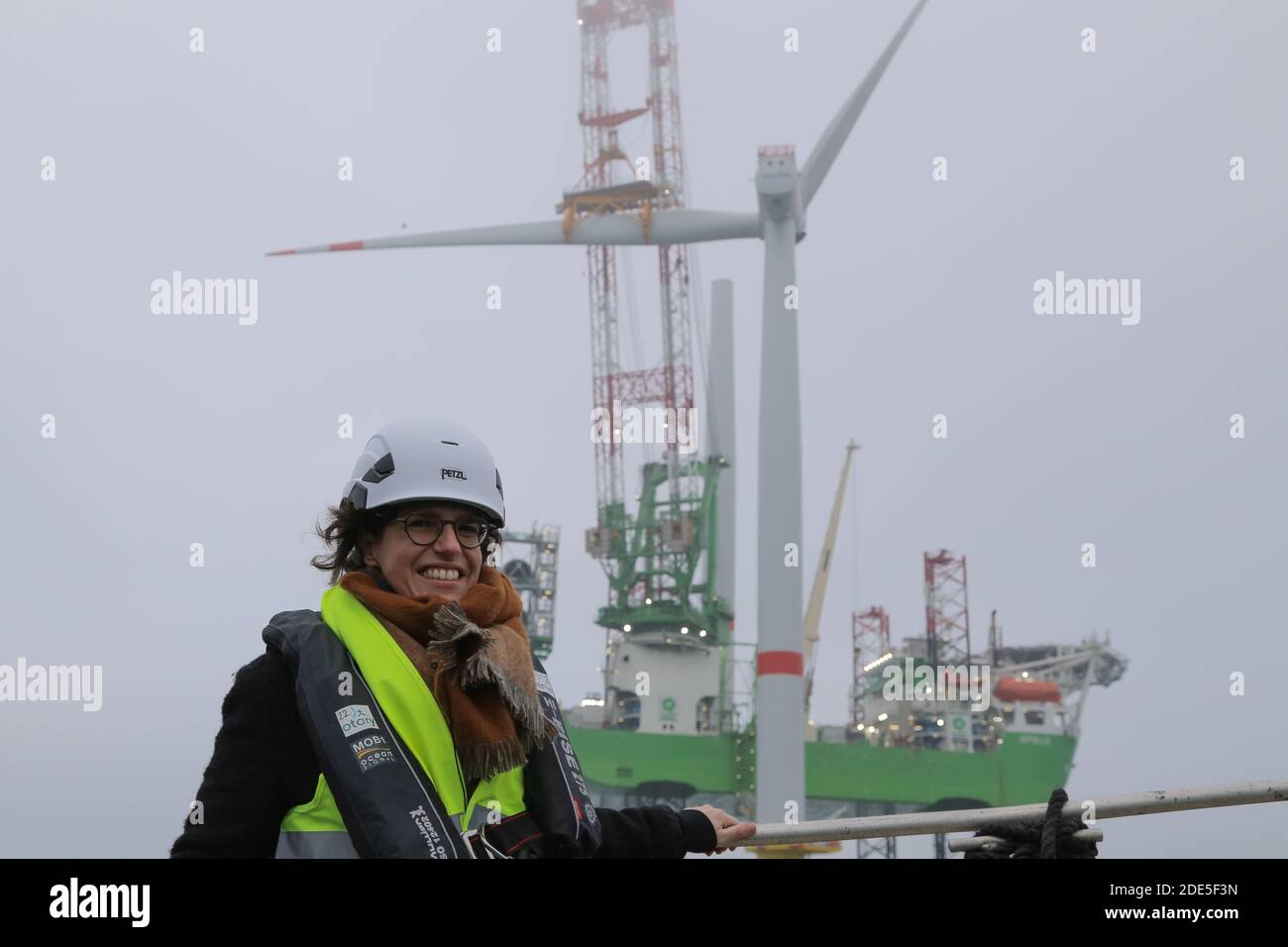 Energy minister Tinne Van der Straeten pictured during a press moment on the 'SeaMade Offshore Windpark' offshore wind farm in the North Sea, Sunday 2 Stock Photo