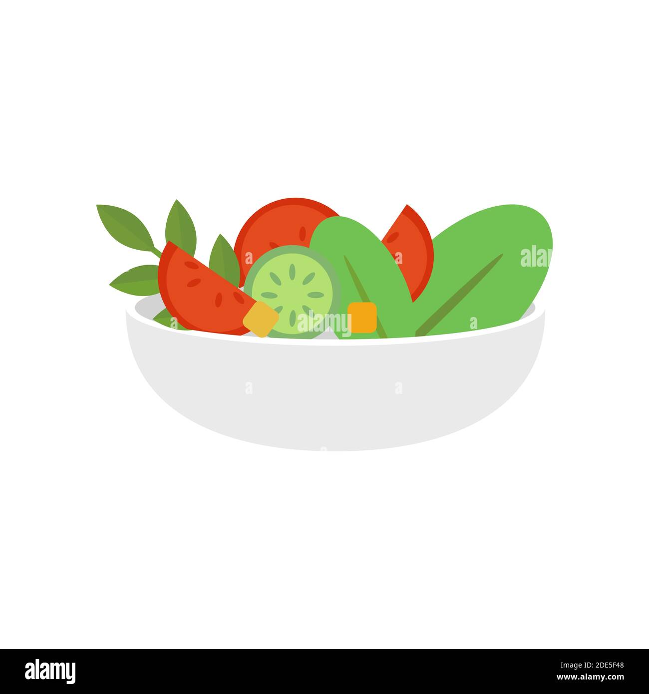 Green salad of fresh vegetables in a transparent salad bowl object isolated  on a white background Stock Vector