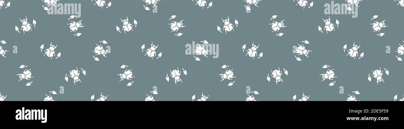 Seamless background beetle insect gender neutral baby border pattern. Simple whimsical minimal earthy 2 tone color. Kids nursery wildlife bug edging Stock Vector