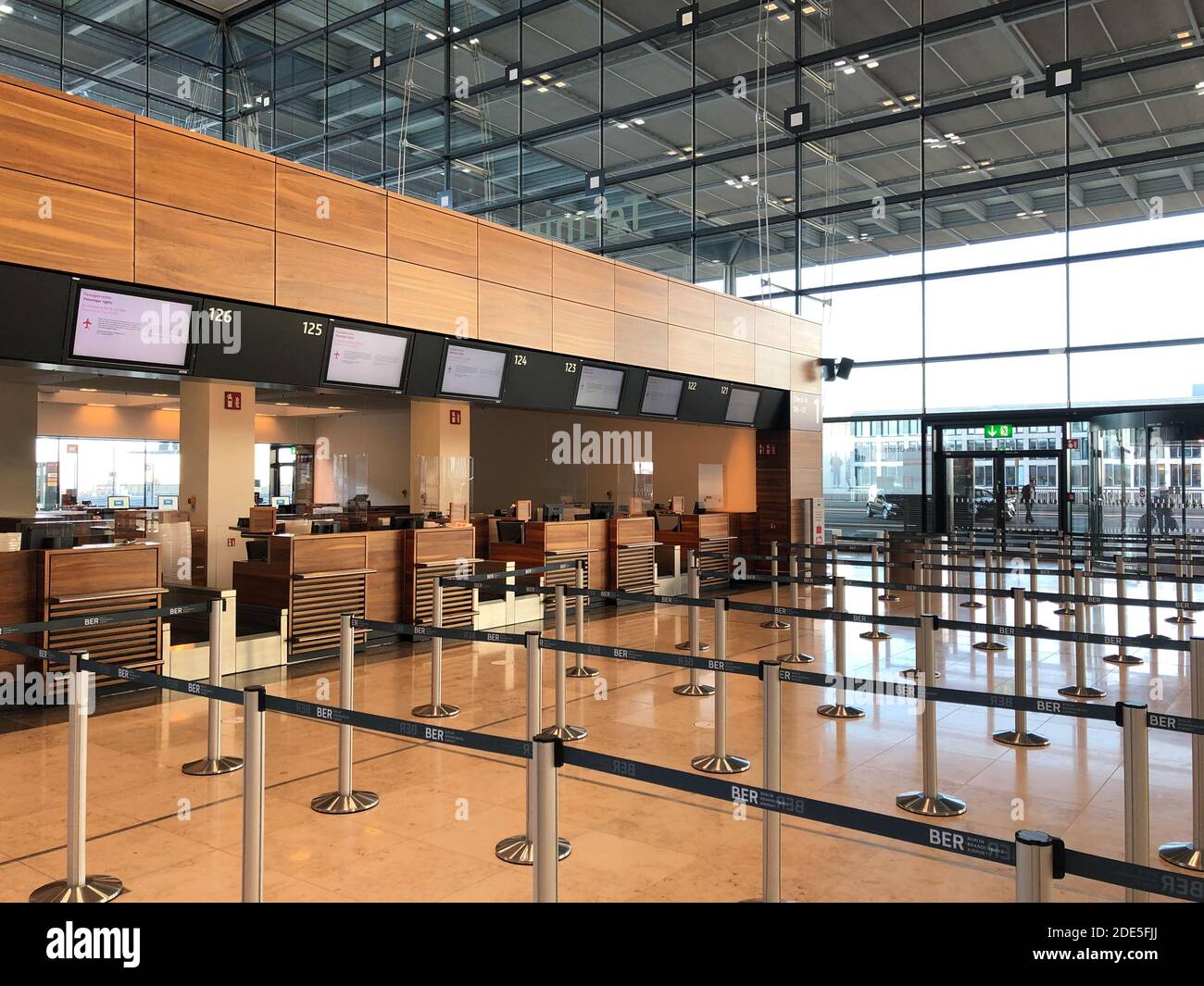 Empty gate at BER Airport in Berlin during Covid-19 Pandemic Stock Photo