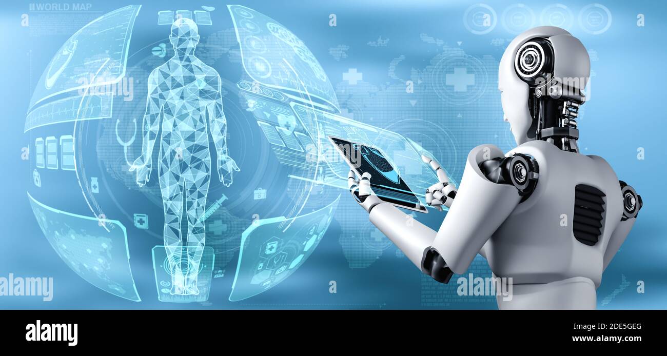 https://c8.alamy.com/comp/2DE5GEG/future-medical-technology-controlled-by-ai-robot-using-machine-learning-and-artificial-intelligence-to-analyze-people-health-and-give-advice-on-health-2DE5GEG.jpg