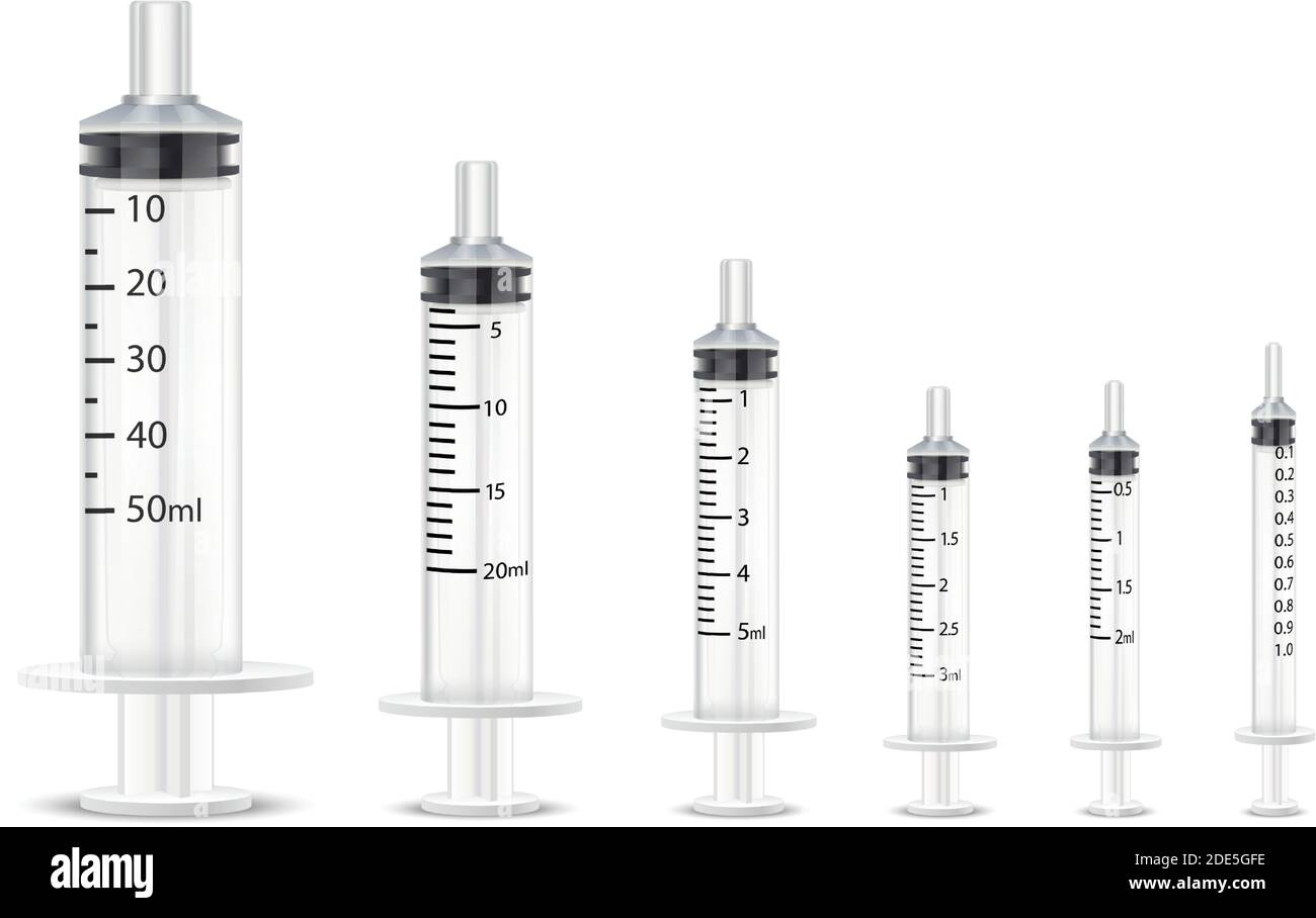 3d realistic vector collection of different medical shot syringes for vaccines. Stock Vector