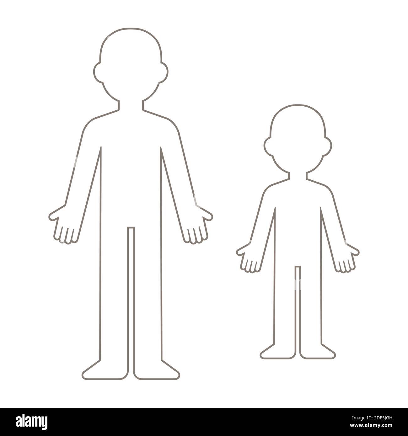 Simple cartoon blank body template. Adult and child figure outline For Blank Body Map Template