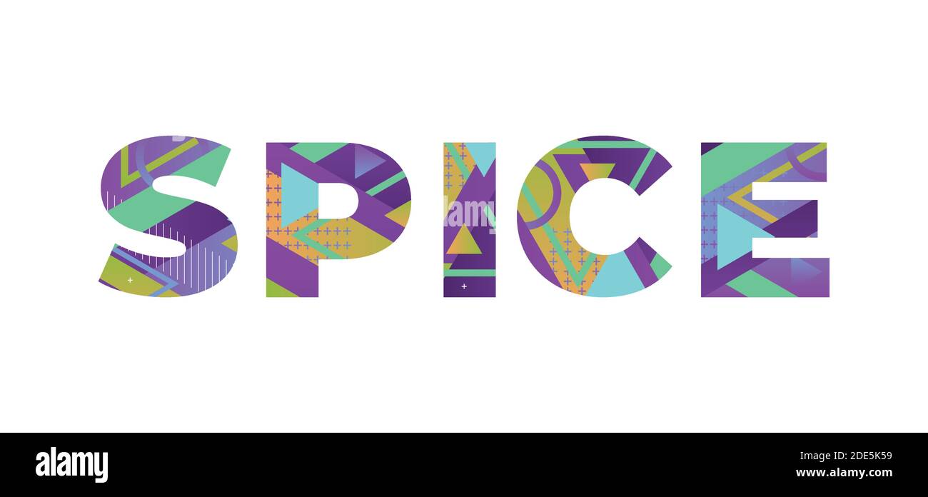 The word SPICE concept written in colorful retro shapes and colors
