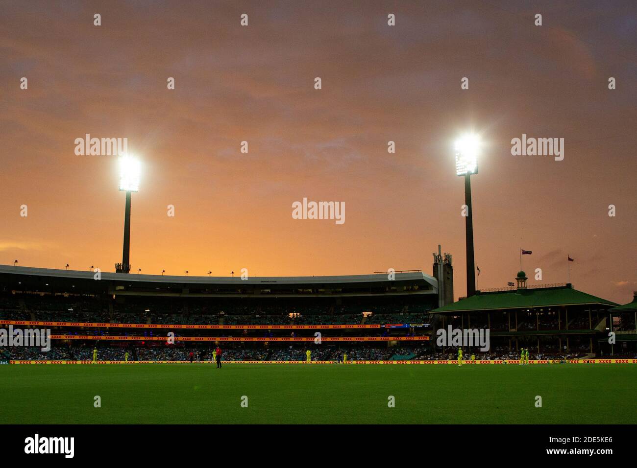 Sydney, Australia. 29th Nov, 2020. Sunset at SCG during the Dettol 2nd ODI Series match between Australia and India at at Sydney Cricket Ground, Sydney, Australia on 29 November 2020. Photo by Peter Dovgan. Editorial use only, license required for commercial use. No use in betting, games or a single club/league/player publications. Credit: UK Sports Pics Ltd/Alamy Live News Stock Photo