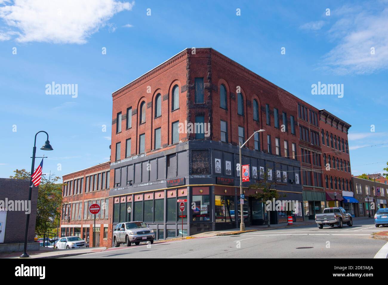 Historic commercial buildings on Main Street at Cushing Street in