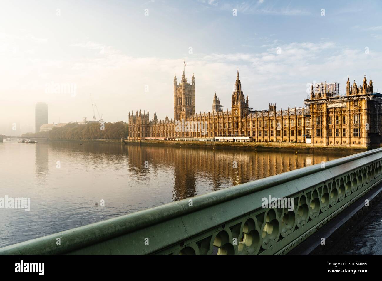 Houses of Parliament, the iconic old London building and tourist attraction landmark with beautiful sun light, shot in Coronavirus Covid-19 lockdown in England, UK Stock Photo