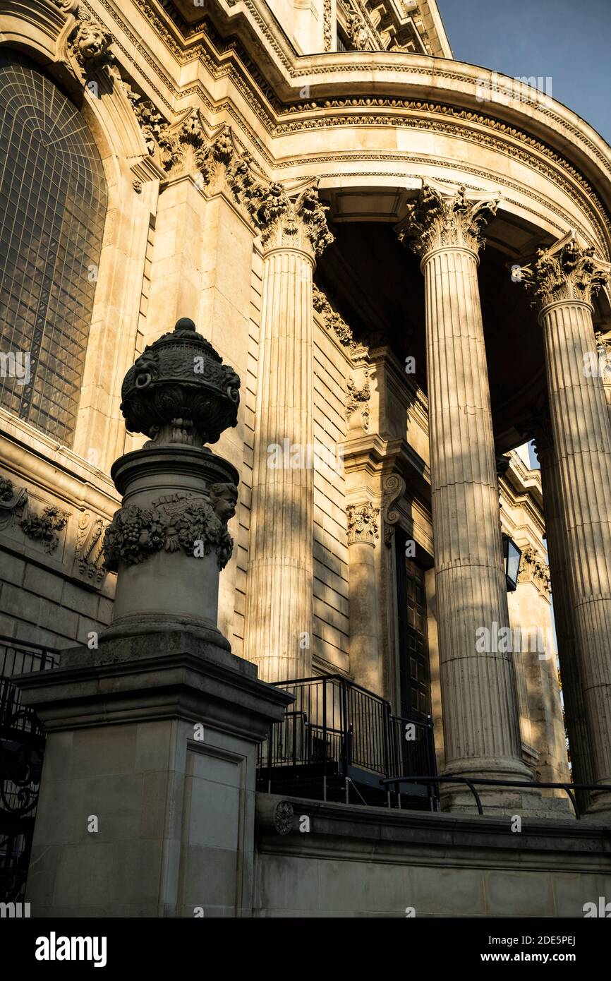 St Pauls Cathedral London architecture, of the old historic building showing architectural detail of stone columns of English Baroque Style in England, UK, Europe Stock Photo