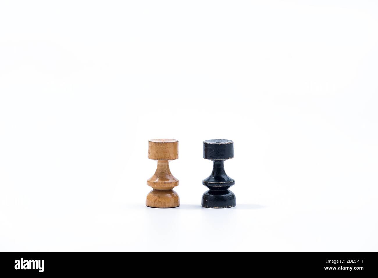 Old Chess Set - Rooks pieces on a white background with copy space Stock Photo
