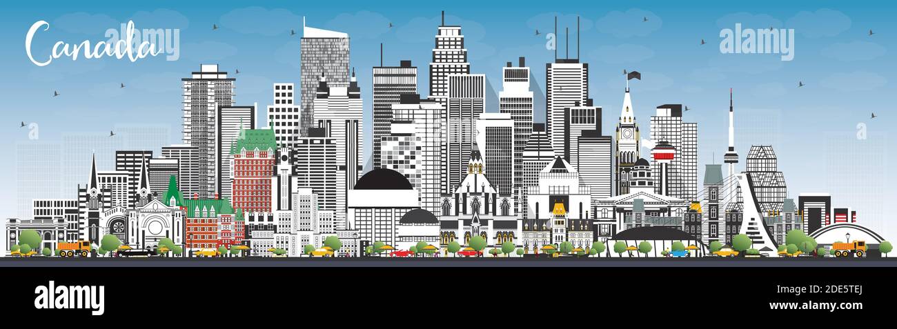 Canada City Skyline with Gray Buildings and Blue Sky. Vector ...