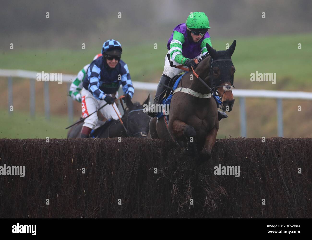 Theo ridden by Charlie Hammond wins the Meetings That Matter On Racing TV Veterans' Handicap Chase at Leicester Racecourse. Stock Photo