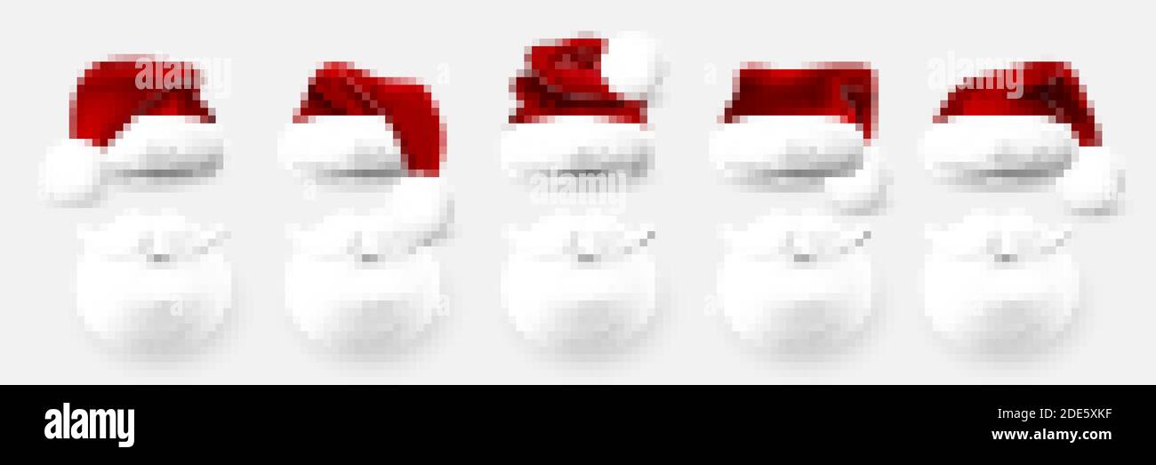 Red Santa Claus hat and Santa beard on white background. Vector ...