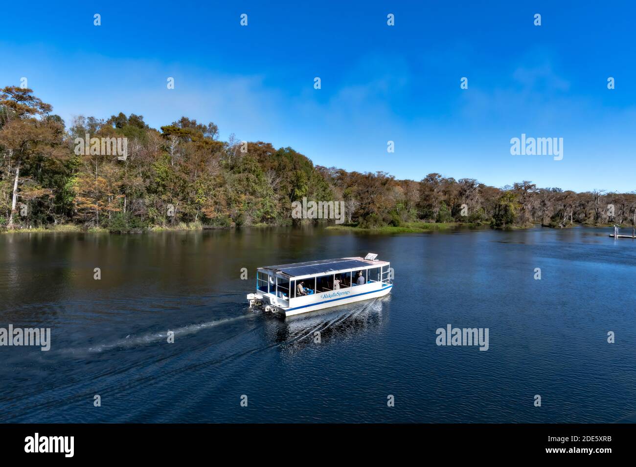 Tallahassee Florida USA November 24, 2020. One of the guided boat tour boats crusing over the world’s largest and deepest freshwater springs. Tour the Stock Photo