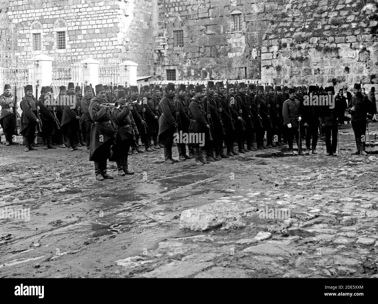Middle East History - Turk. Mili drill beside Ch. of Nat. [i.e. Turkish military drill beside the Church of the Nativity] Stock Photo