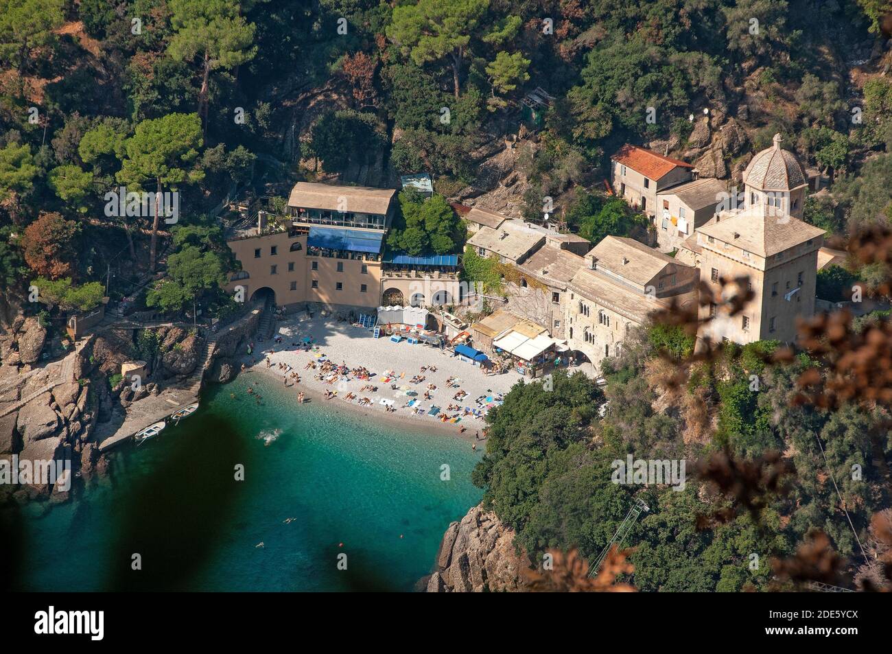 San Fruttuoso, Liguria, Italy: Monastery and beach seen from above Stock Photo