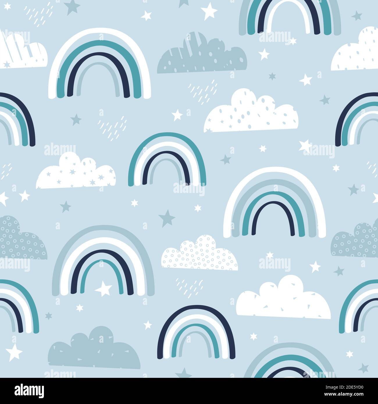 Seamless pattern with hand drawn rainbows and clouds stock illustration ...