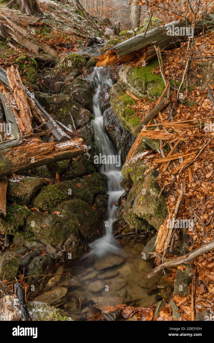 Waterfall under Cernava in east Moravia region in autumn winter cold color day Stock Photo