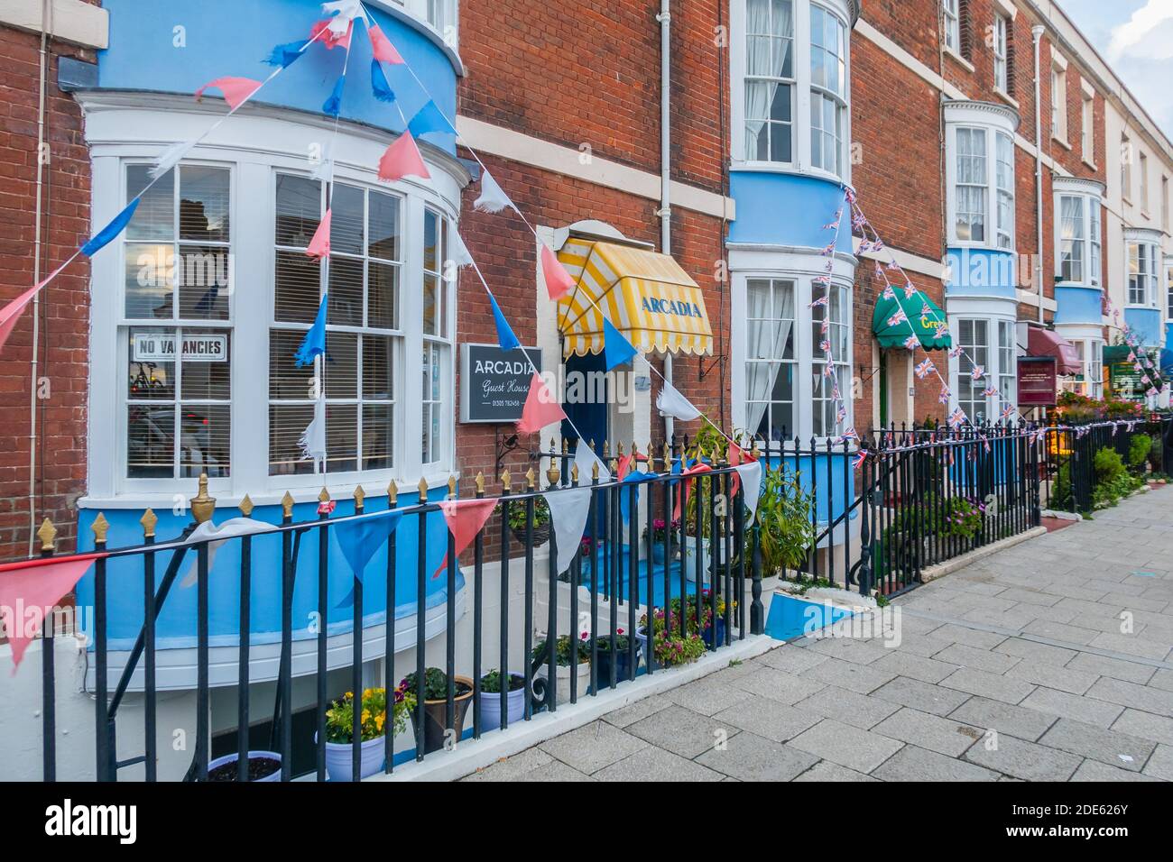 WEYMOUTH, UK - 28TH AUG 2020: The outside of a guest house in Weymouth in Dorset, England. Stock Photo