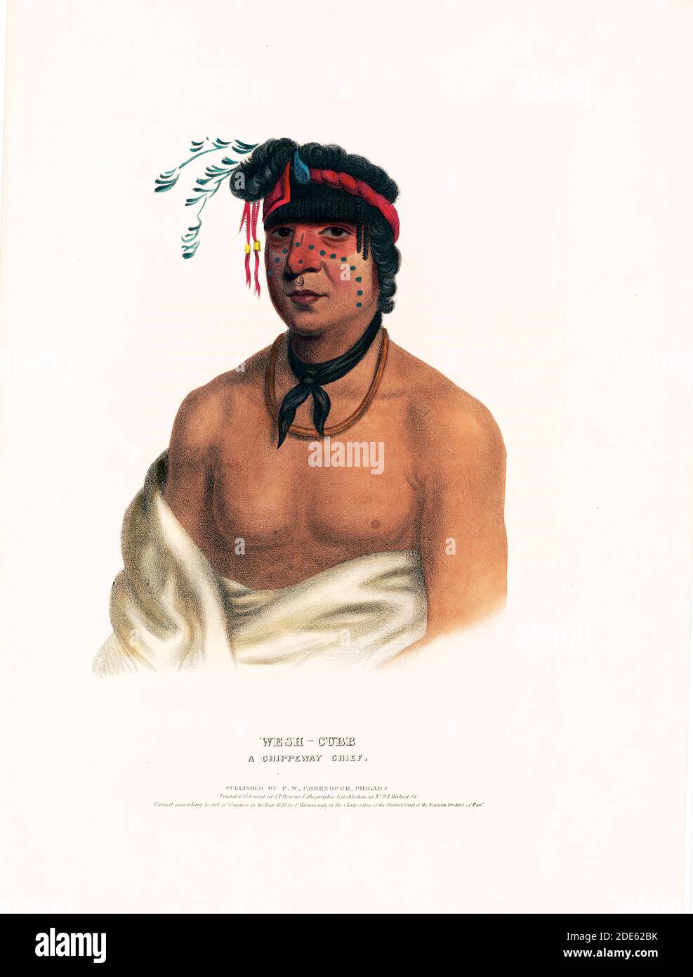 Print shows Wesh-Cubb, a Chippeway chief, half-length portrait, facing front, wearing a twisted band around his hair, a necktie, and holding a blanket off his shoulders. Stock Photo