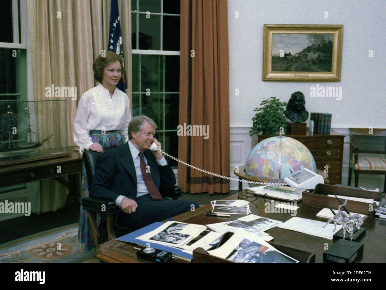 Jimmy Carter and Rosalynn Carter in the Oval Office ca. 18 April 1978