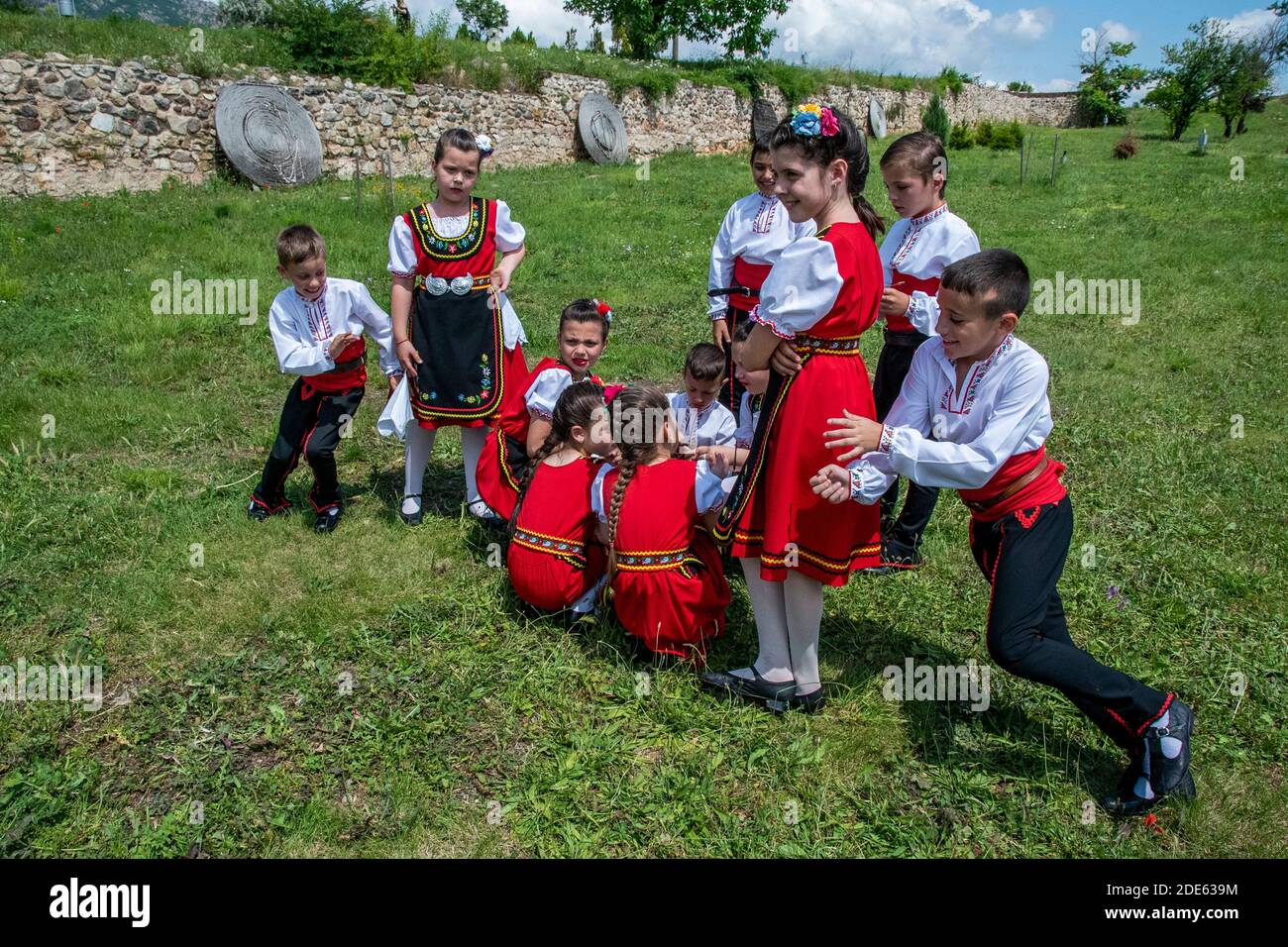 Sliven, Bulgaria - June 1st 2019: 23rd International Folklore Dance Festival for children Friendship Without Borders - enacting traditional games Stock Photo