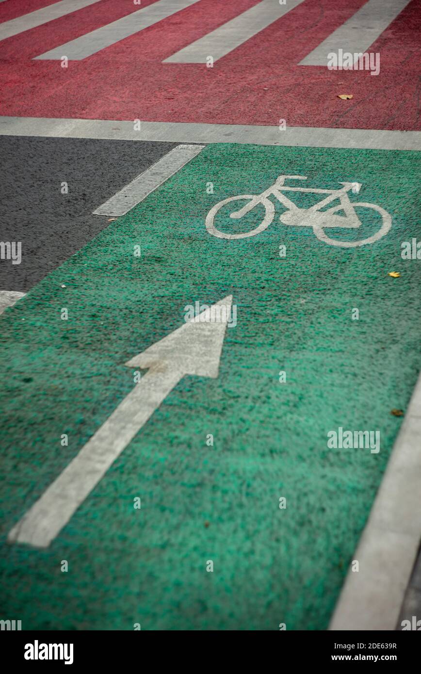 Bike green lane, concept of bicycle way Stock Photo