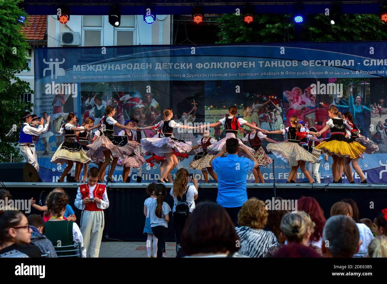 Sliven, Bulgaria - June 1st 2019: 23rd International Folklore Dance Festival for children Friendship Without Borders Stock Photo