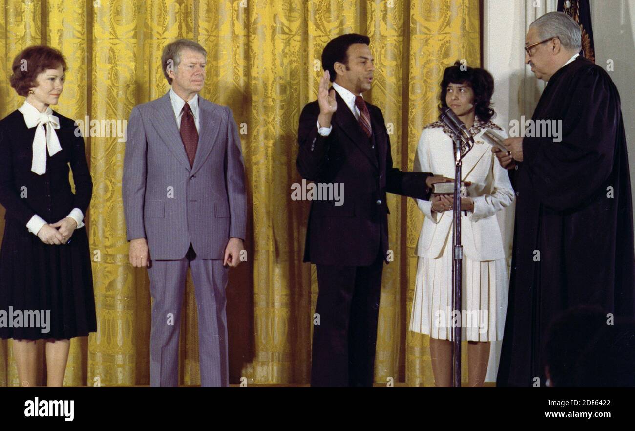 'Swearing-in of Andrew Young, U.S. Representative to the United Nations ca.  01/30/1977' Stock Photo
