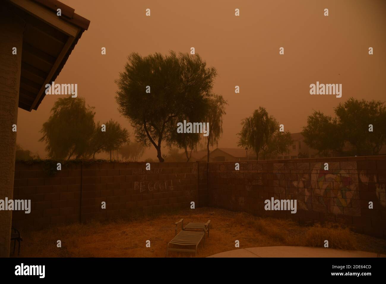 Arizona Dust storm blowing over a yard Stock Photo
