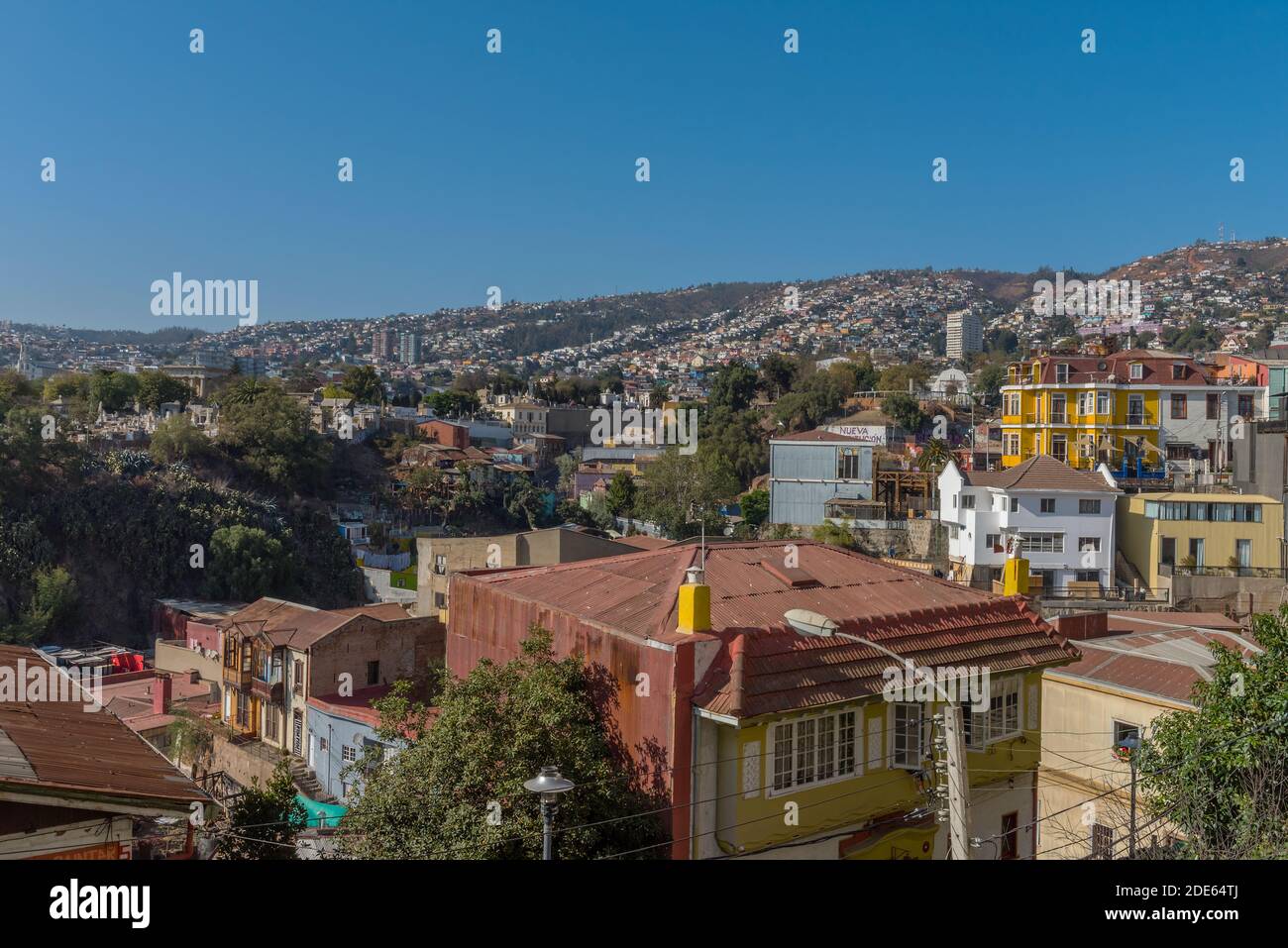 View from the city hill Concepcion to the city of Valparaiso, Chile Stock Photo