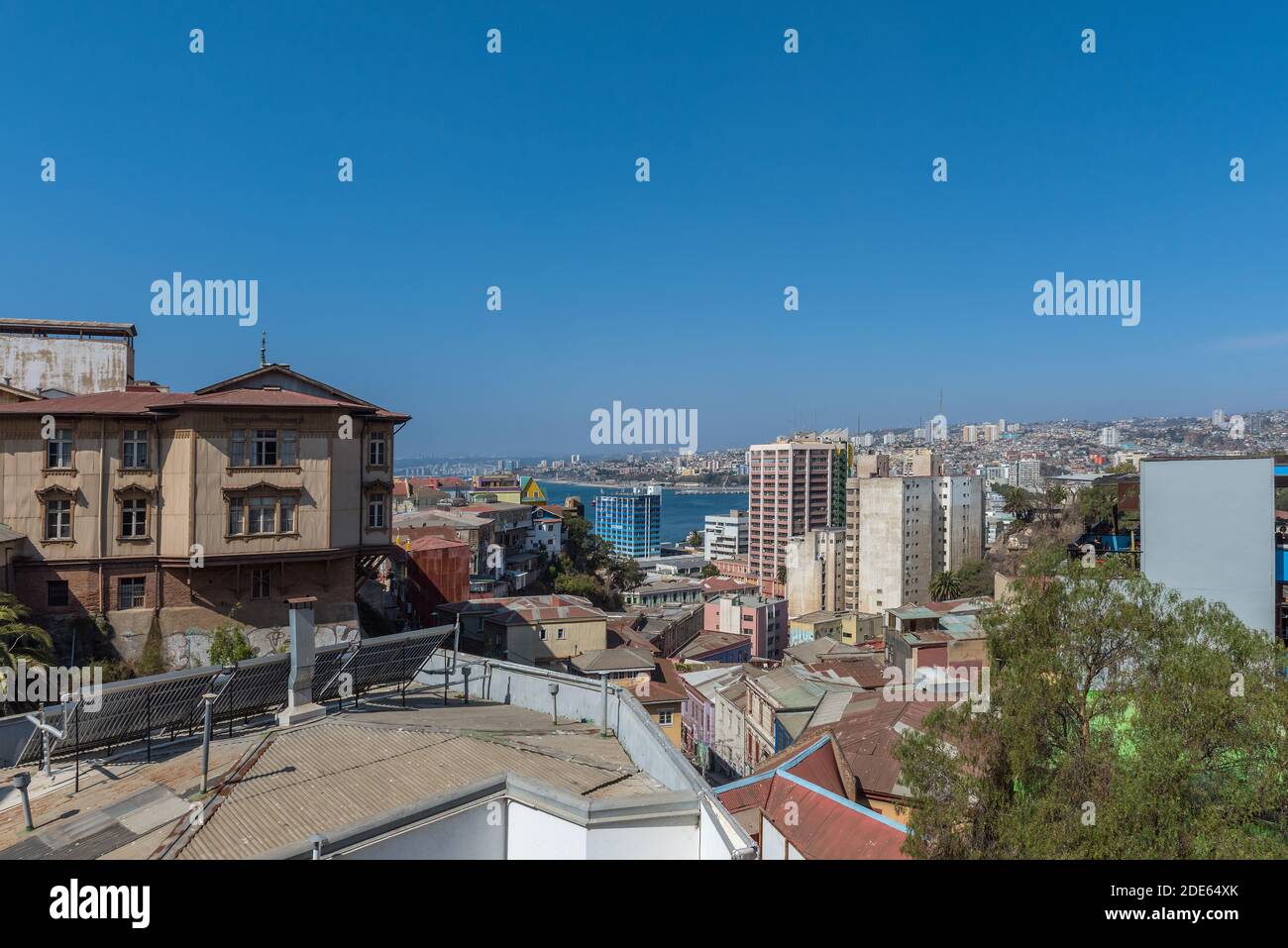 View from the city hill Concepcion to the city of Valparaiso, Chile Stock Photo