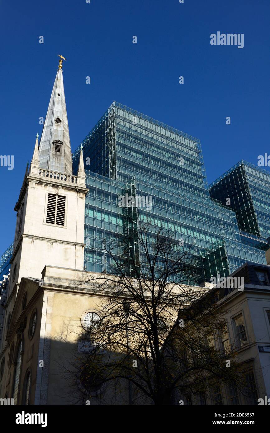 Saint Margaret Pattens Church of England and Plantation Place, Eastcheap, City of London, United Kingdom Stock Photo