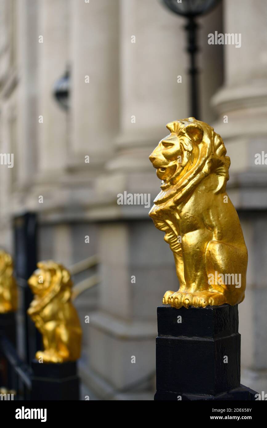 Gilded lions railing outside The Law Society's Hall, Chancery Lane, City of London, United Kingdom Stock Photo