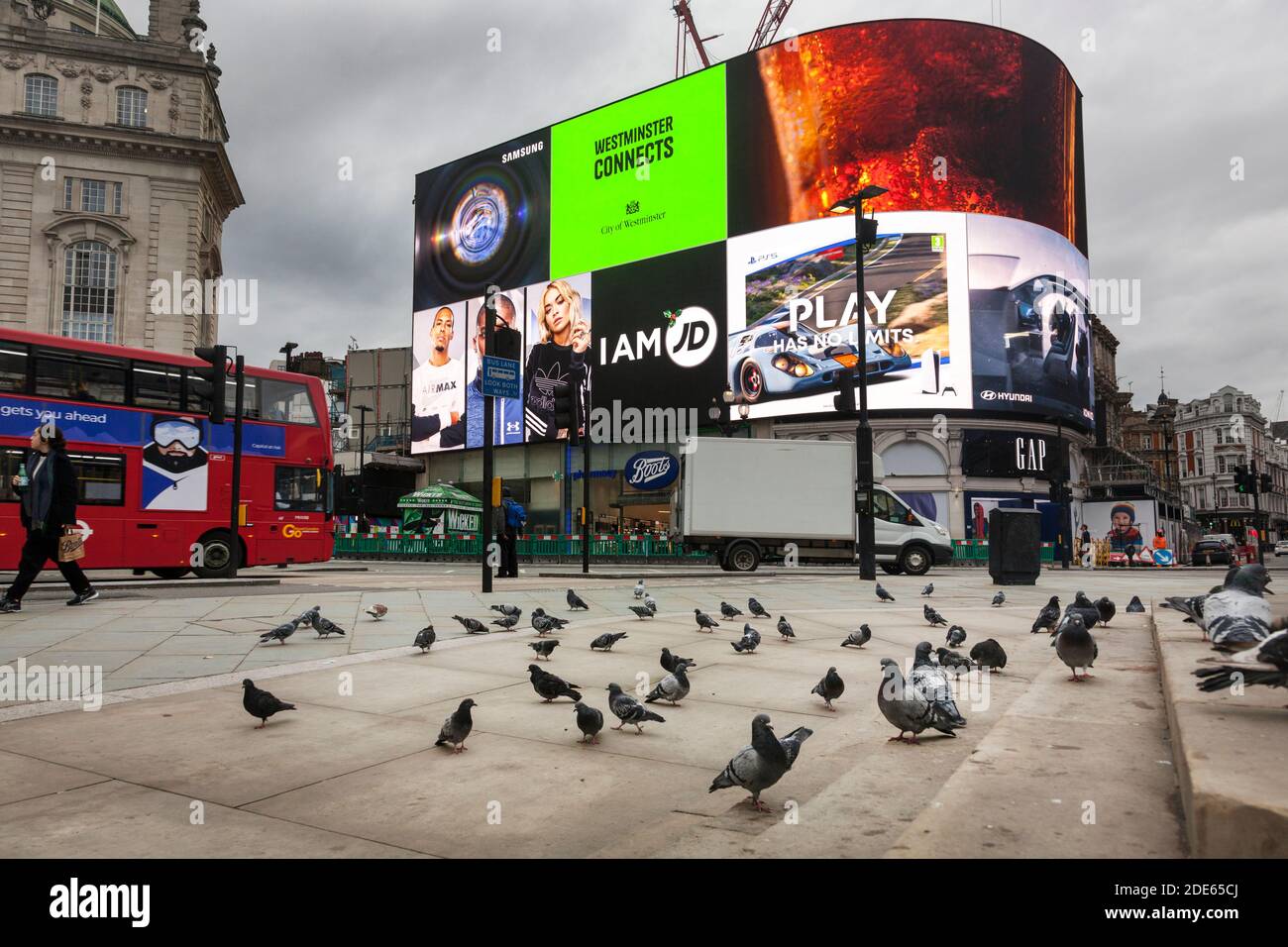 23rd November 2020, an empty Piccadilly Circus, Central London, during the second Covid 19 national lockdown of 2020 Stock Photo