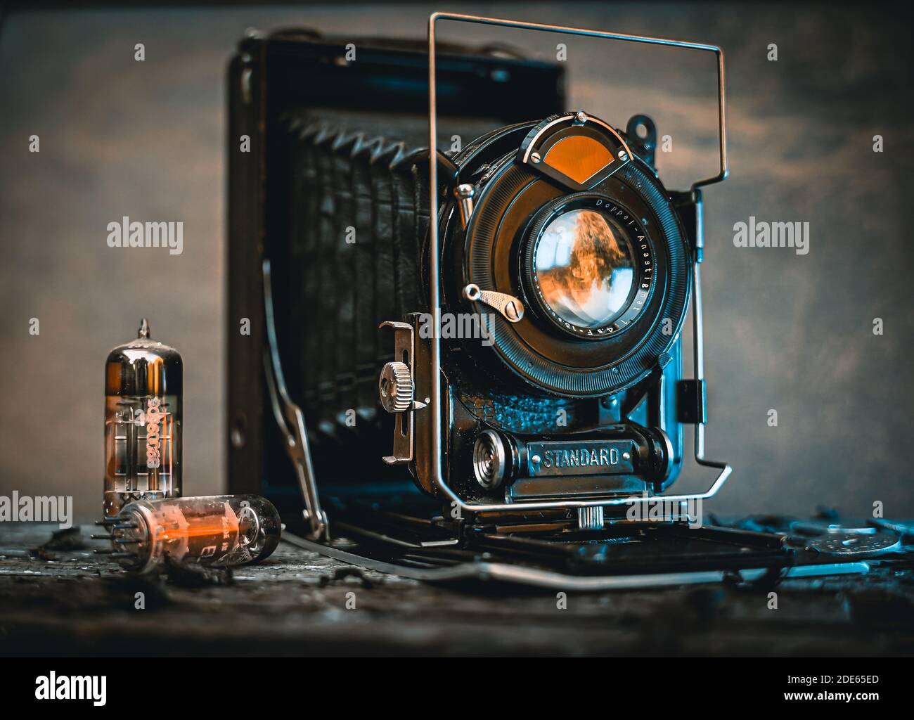 Vintage camera closeup with decorated with old tubes Stock Photo Alamy