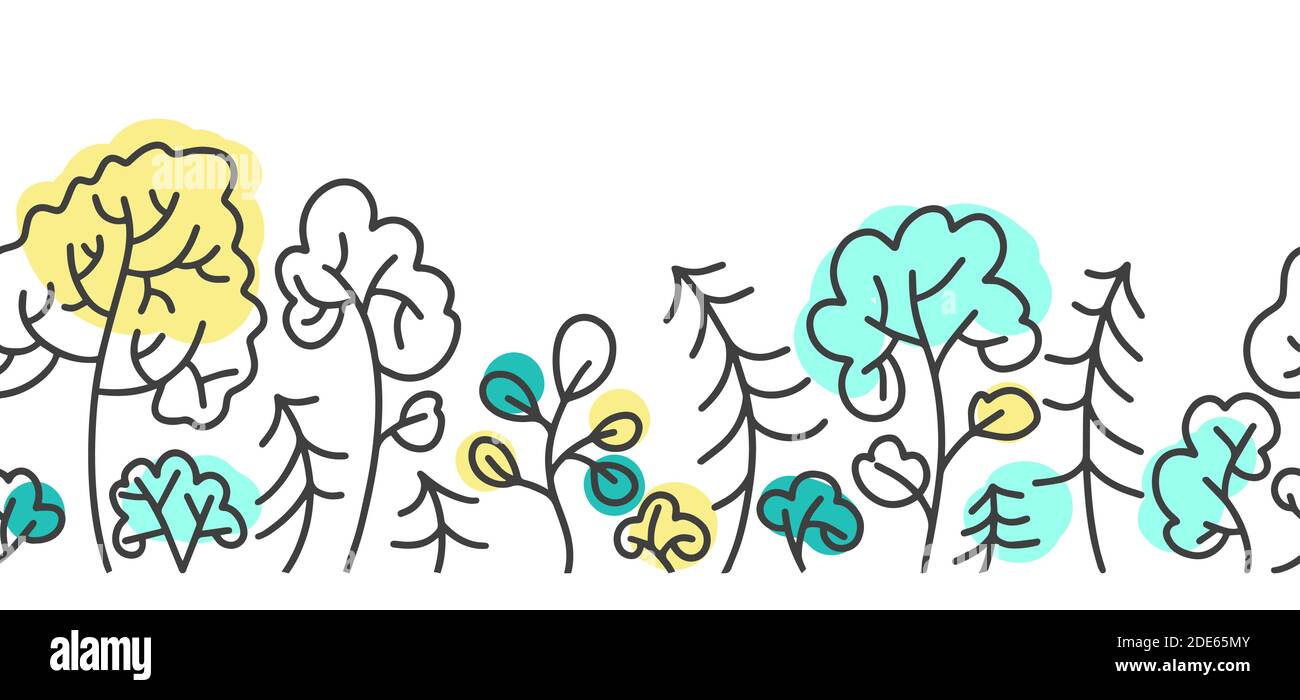 Trees and Christmas trees seamless border with forest . Hand drawn ...
