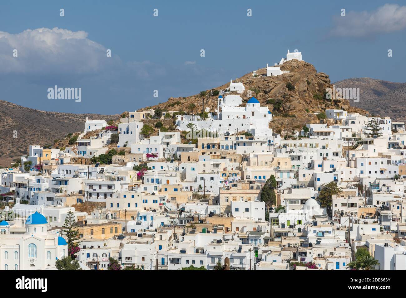 Chora, Ios Island, Greece- 22 September 2020: View of the traditional ...