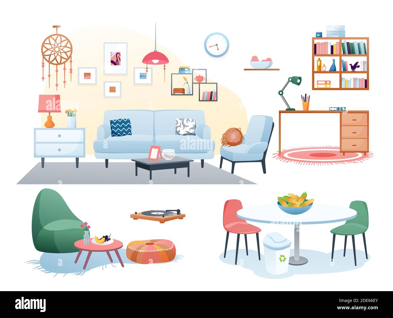 Furniture decoration in home interior vector illustrations, cartoon flat  modern cozy furnishing decor for living room, home office, kitchen Stock  Vector Image & Art - Alamy