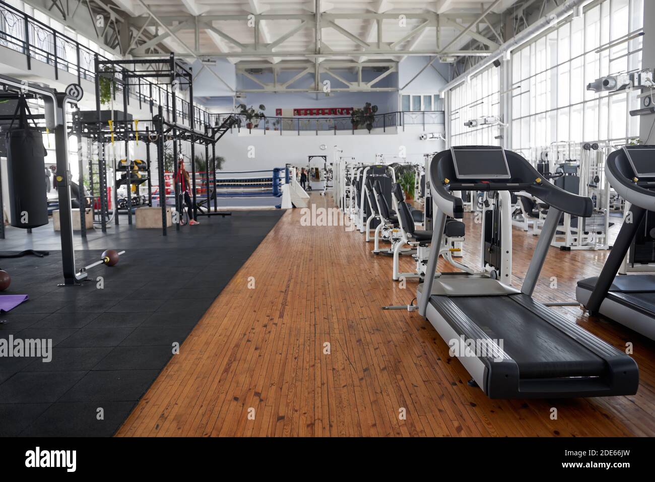Gym interior with equipment. Stock Photo