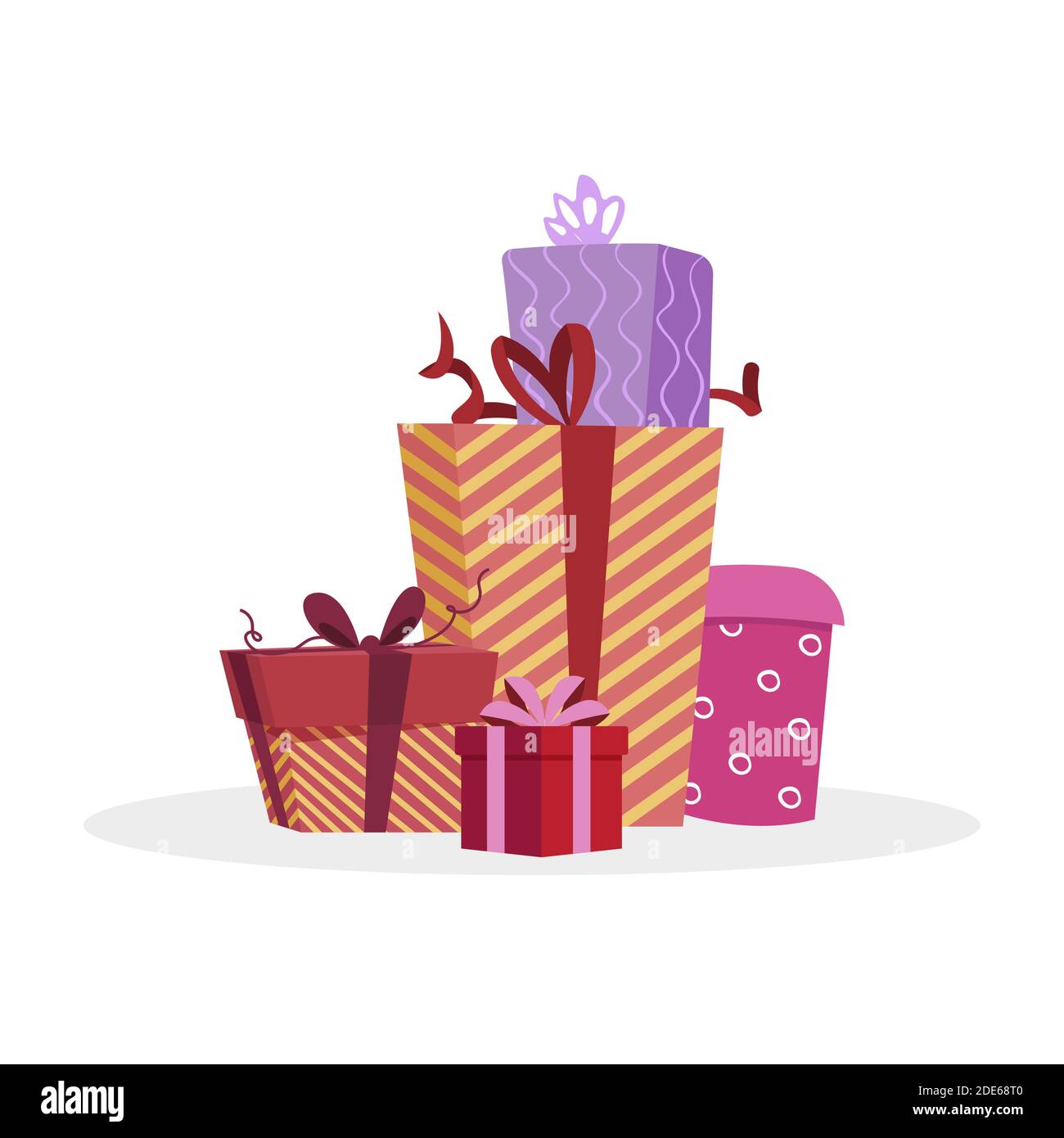 Colored pile of gift boxes isolated on white background. Vector xmas giftbox, celebration and greeting presents to birthday anniversary, cardboard gif Stock Vector
