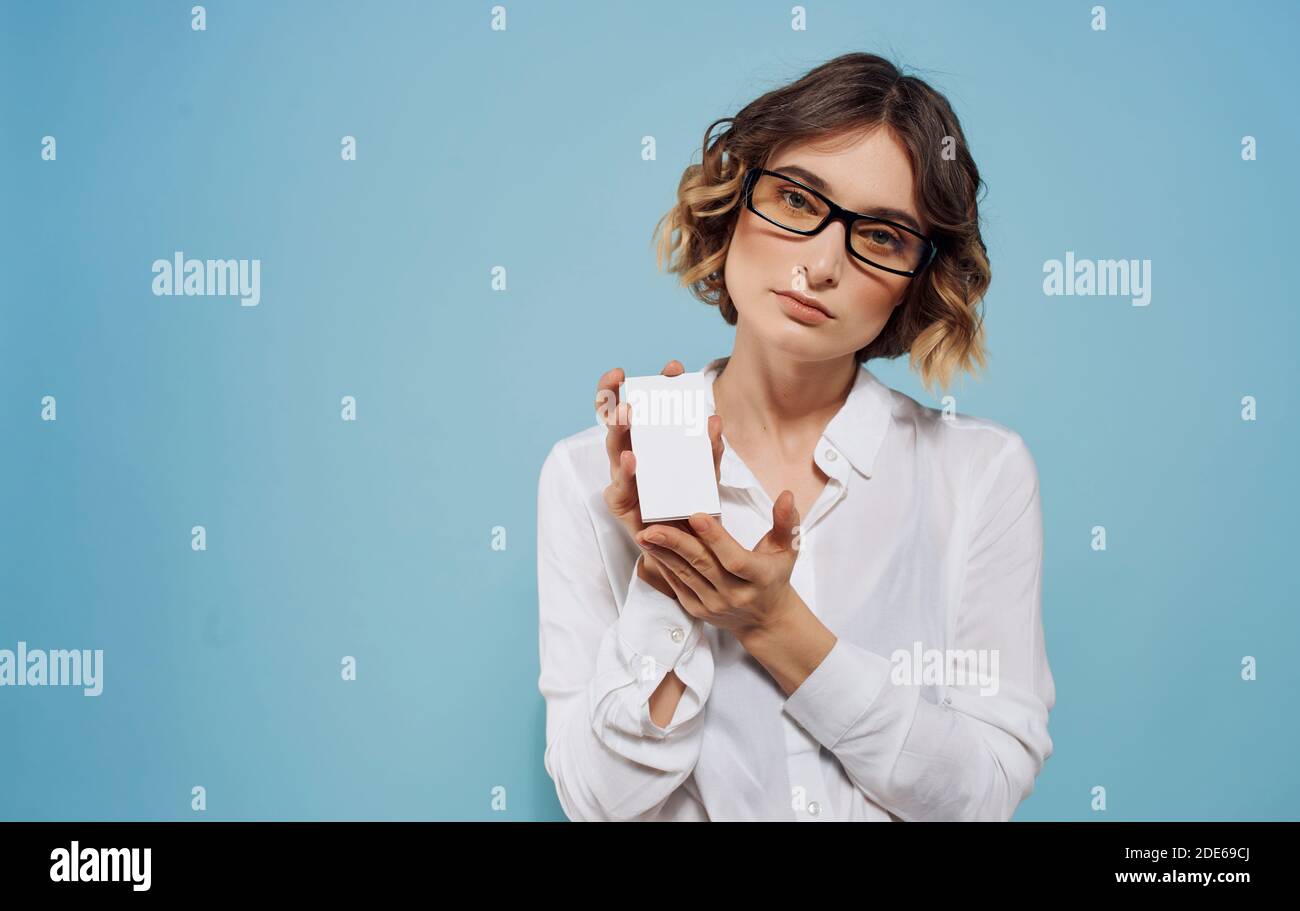 Business woman white shirt official documents Office Stock Photo - Alamy